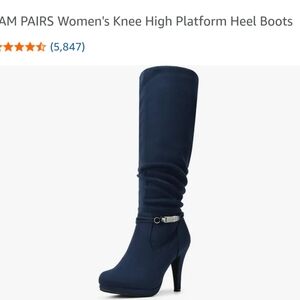 Dream Pairs Women's Navy Blue Knee High Heeled Boots